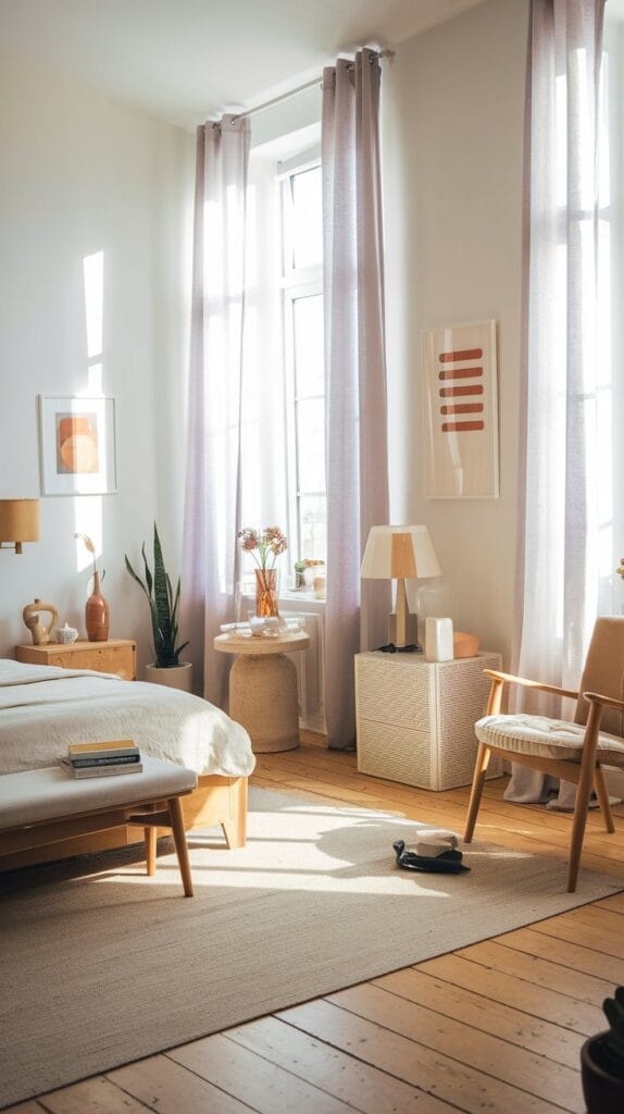 Bedroom with natural light enhanced by light curtains