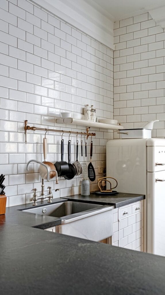 Classic subway tile backsplash in a kitchen with timeless design.