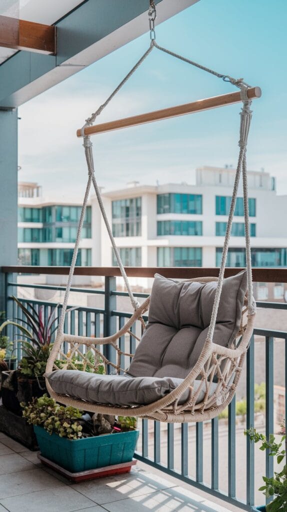 Hammock or swing chair on a balcony for relaxation.