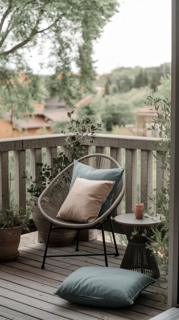 A cozy relaxation corner on the balcony, ideal for unwinding and enjoying solitude.