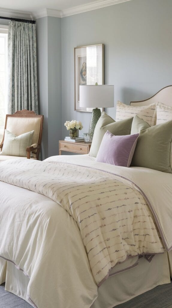White and cream bedding with calming accents