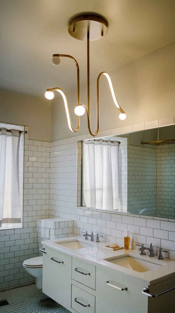 Mid-century modern lighting fixtures in a stylish bathroom.