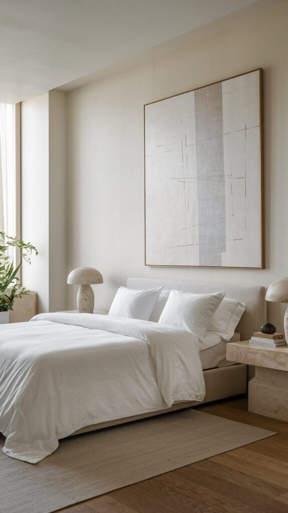Minimalist bedroom with statement décor