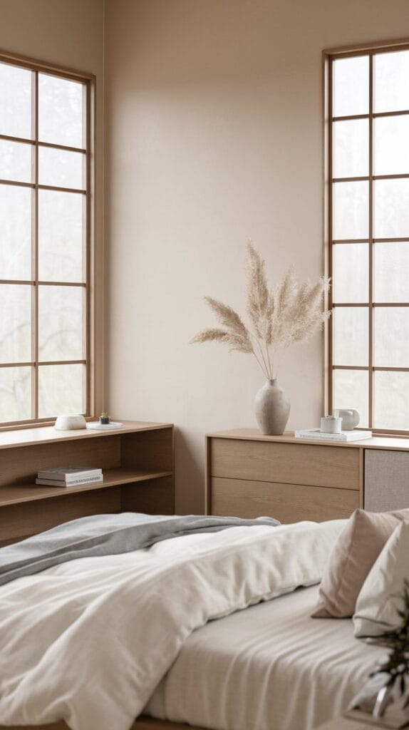 Minimalist Japandi bedroom with clean lines and a zen retreat vibe.