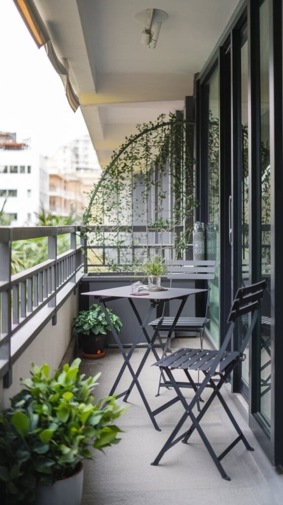 Small balcony with space-saving furniture.