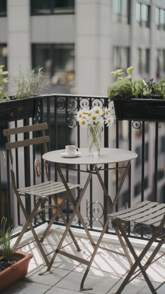 Compact bistro set for small balcony dining and coffee breaks.
