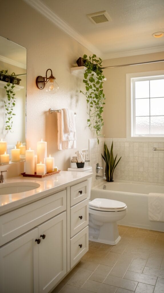 Candlelit ambiance in a bathroom, creating a warm and serene atmosphere.