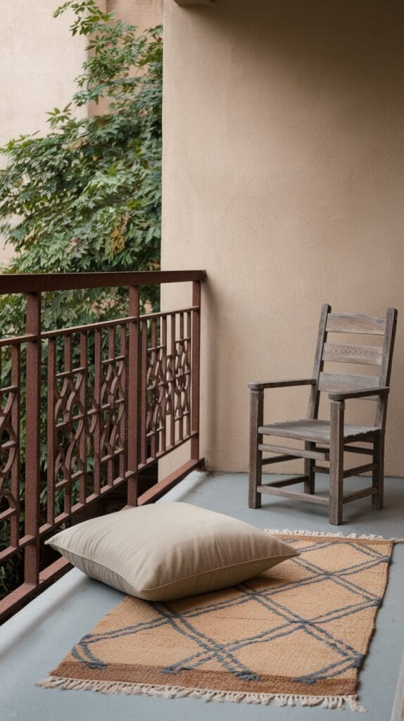 Color-coordinated decor on a small balcony.