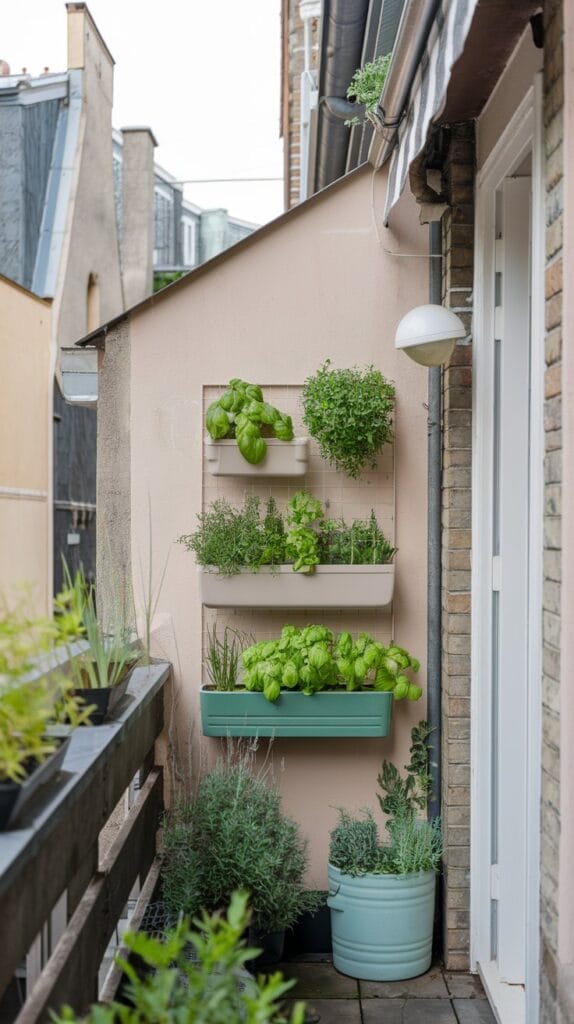 Compact herb garden on a small balcony.