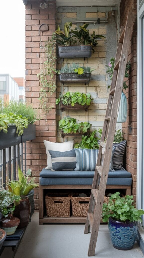 Multi-functional outdoor furniture on a small balcony.