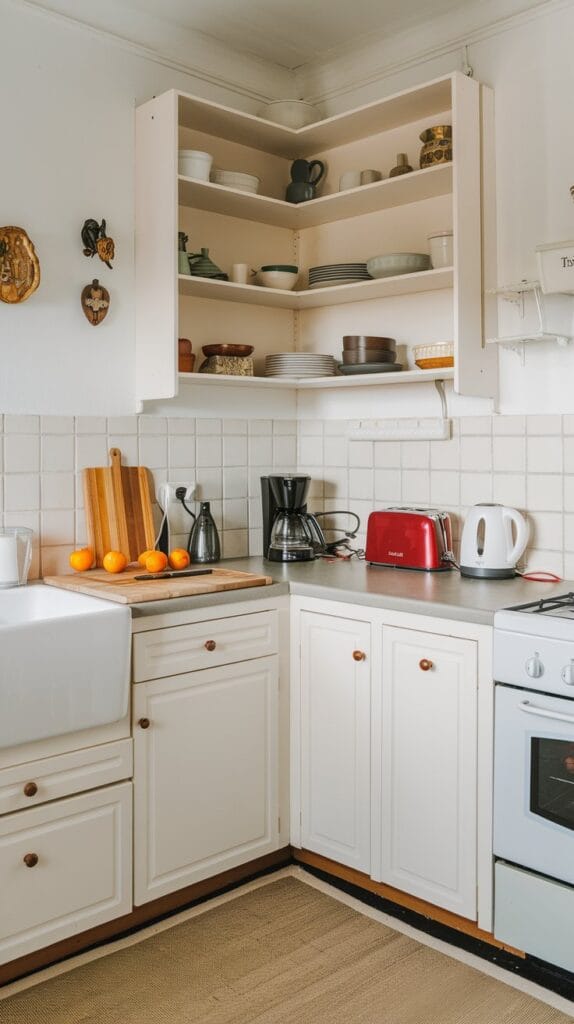 Kitchen with designated zones for tasks like a baking station, organized and efficient.