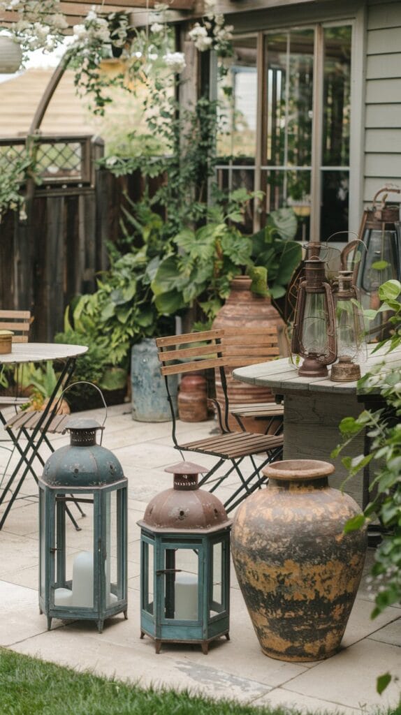 Vintage decor pieces adding charm and character to a boho patio.