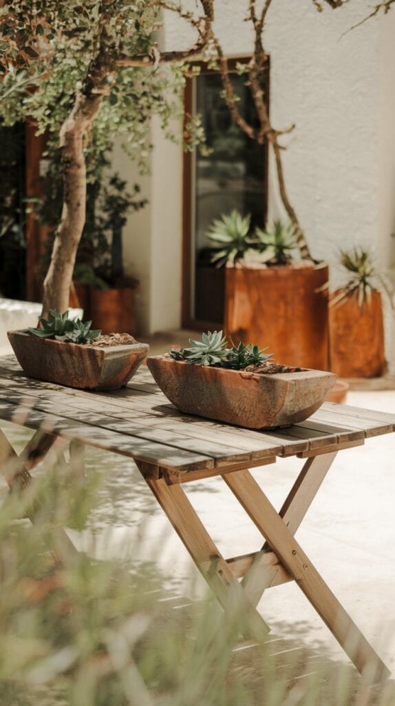 Succulent planters adding a touch of nature to the patio decor.