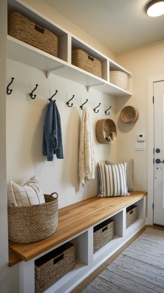 A well-organized hallway entry with smart storage solutions.