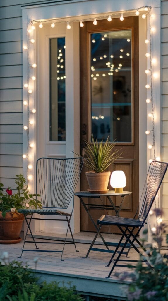Front porch seating with decorative pillows and throws for extra comfort and style.
