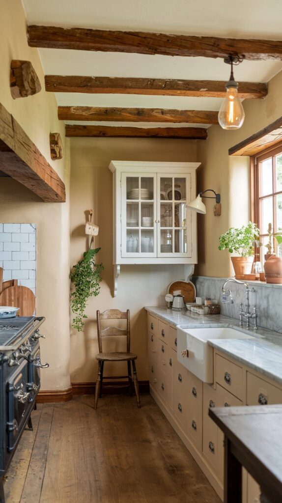 Indoor plants and greenery in a farmhouse kitchen.