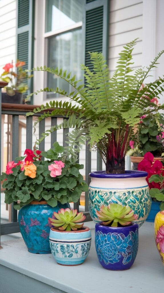 Create a realistic front porch with a door decorated by a seasonal wreath, capturing a festive and welcoming touch for any time of year.