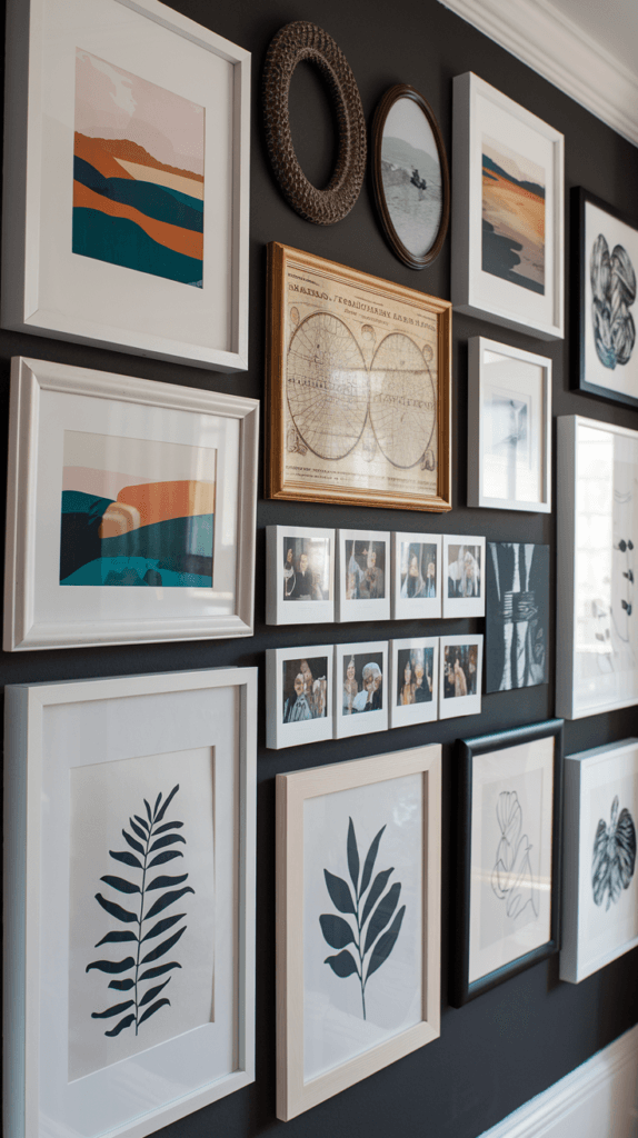 A hallway entry decorated with a personalized gallery wall.
