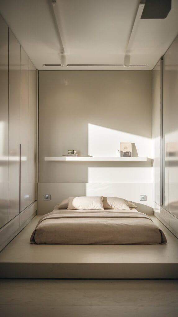 Minimalist Small Bedroom Layout with a clean and clutter-free design.