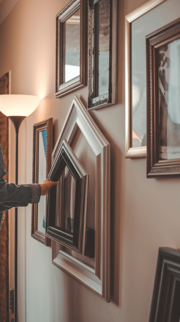 Person comparing different frame sizes for their gallery wall.