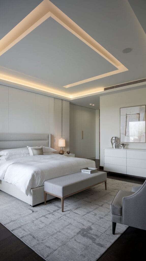 Bedroom with recessed lighting for a clean, modern look.