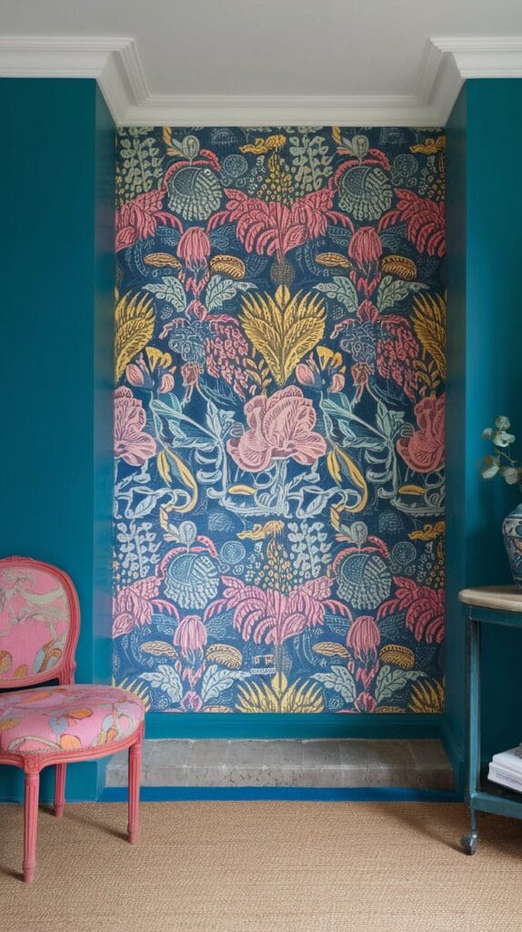 Bold color or patterned wallpaper on entryway walls.