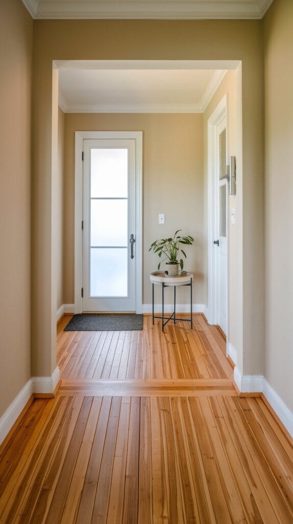 Eco-friendly entryway with bamboo flooring.