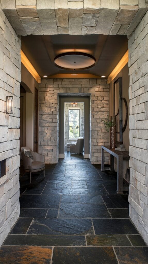 Sophisticated entryway with slate flooring.