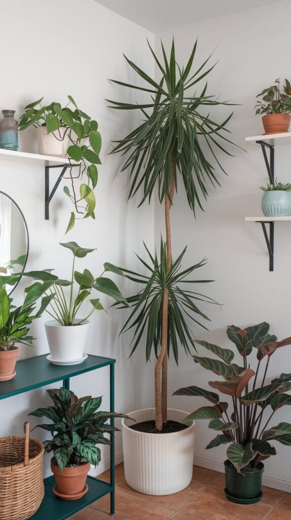 Indoor plants adding greenery to a welcoming entryway.