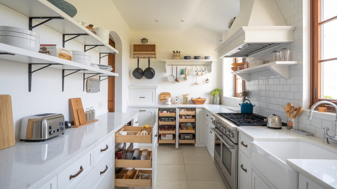 Stylish kitchen with creative storage ideas to maximize space and reduce clutter.